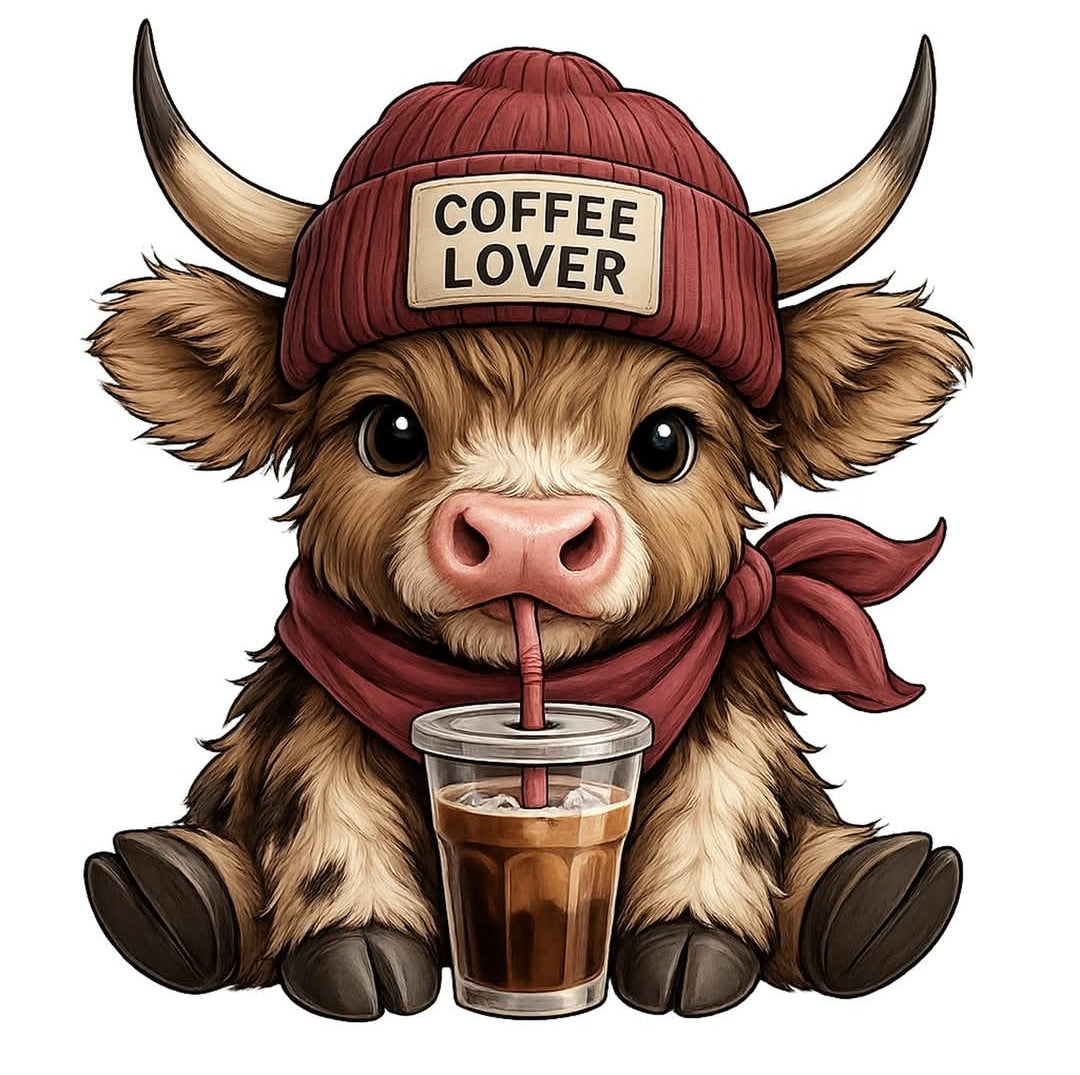 Coffee Lover Cow DTF Heat transfer