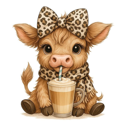Cute Cow drinking coffee Heat Transfer